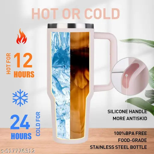 1200ML Stainless Steel Tumbler Reusable Bottle with Handle, Lid & Straw, Double-Wall Vacuum Insulated, 100% Leak-Proof Travel Sipper for Hot and Cold Drinks, for Office, Gym, Car"