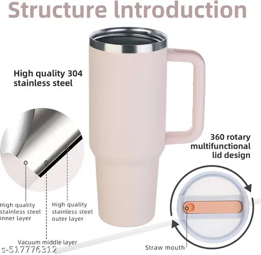 1200ML Stainless Steel Tumbler Reusable Bottle with Handle, Lid & Straw, Double-Wall Vacuum Insulated, 100% Leak-Proof Travel Sipper for Hot and Cold Drinks, for Office, Gym, Car"